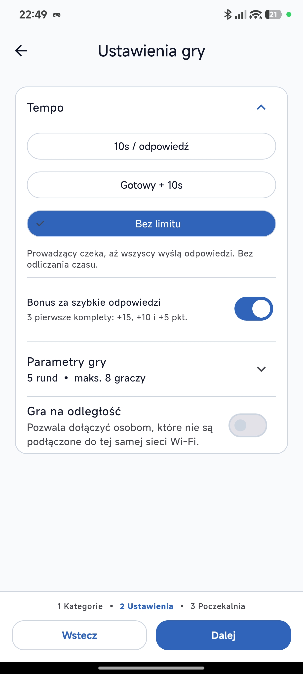 Ekran ustawień gry