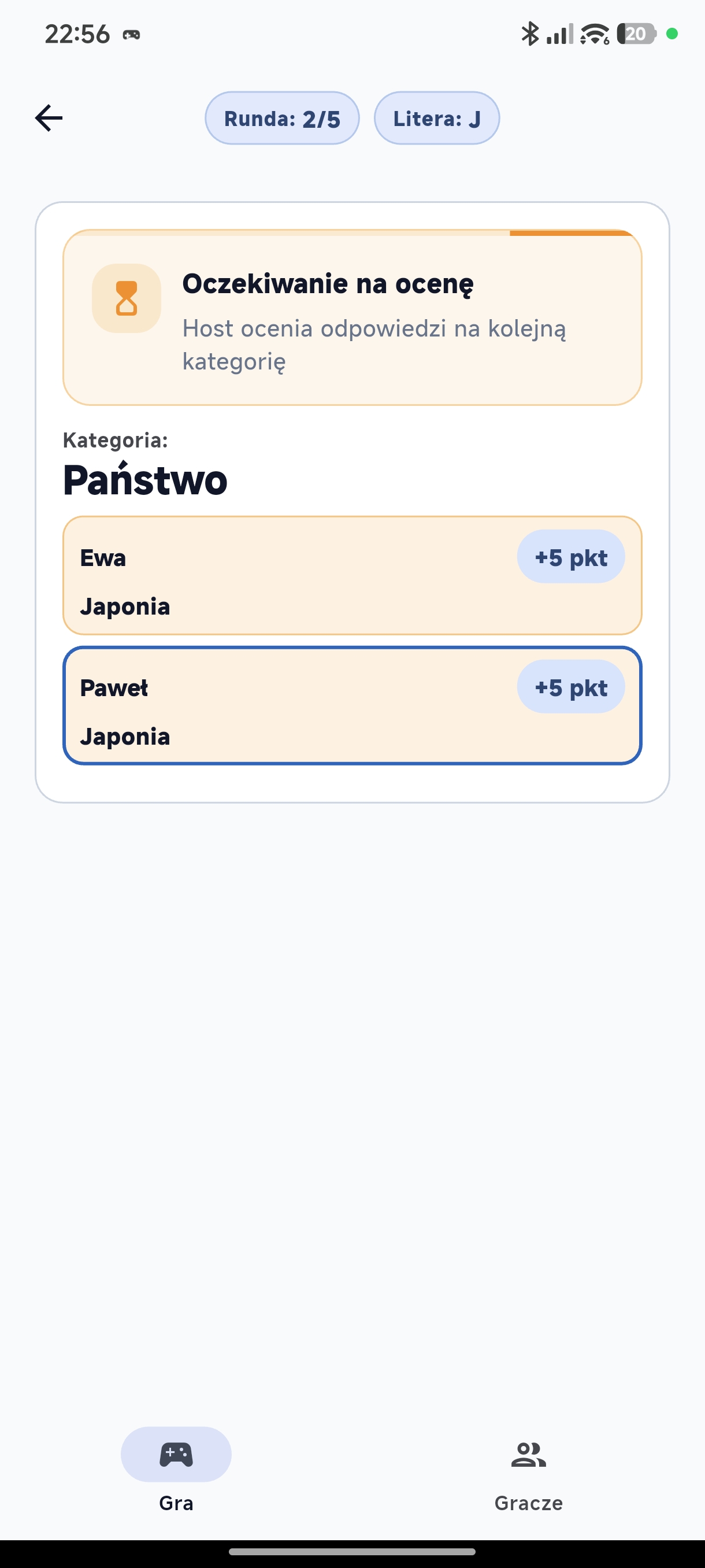 Ekran oceny odpowiedzi graczy